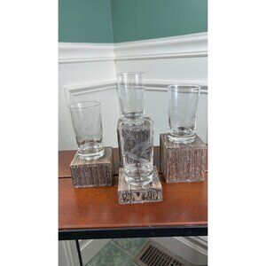 Mid Century Modern Wheat Motif Etched Juice Glasses.